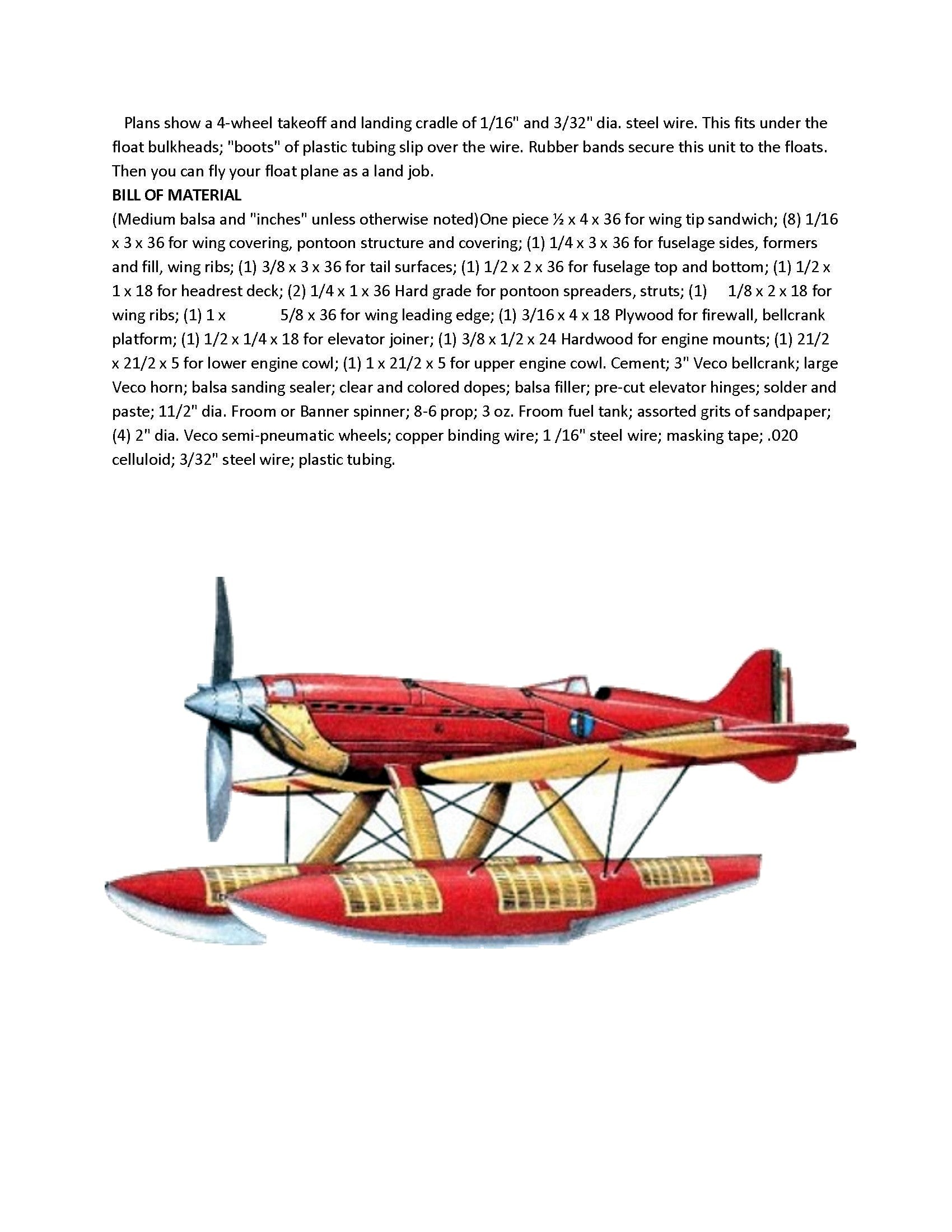 full size printed plans control line  scale 1” = 1’ macchi-castoldia wingspan 31”  engine .29 - .35