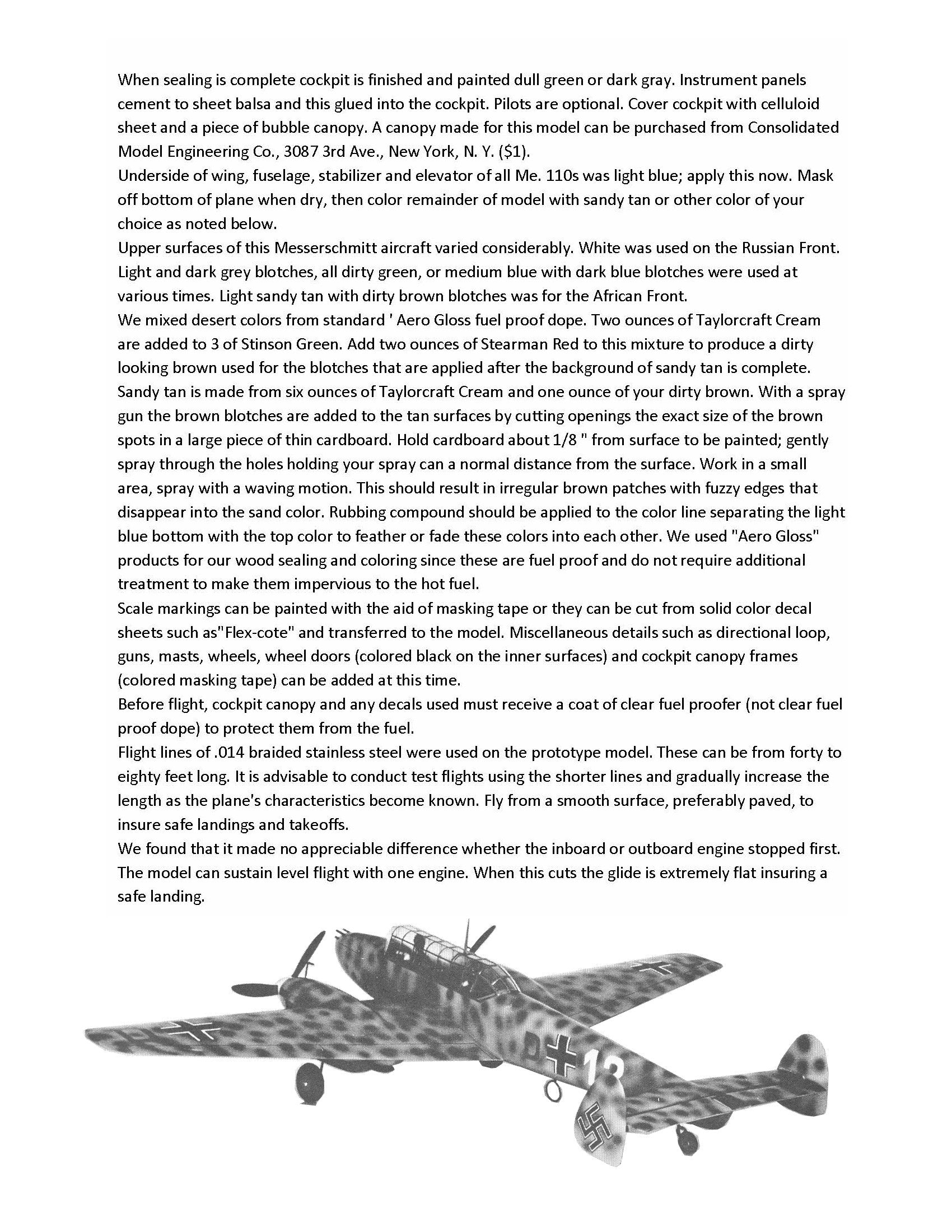 full size printed plans control line scale 1:16 me110 details and markings on the plans are based on a full-size