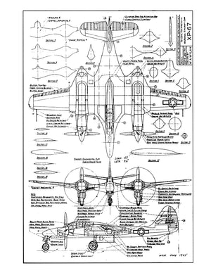 full size printed plans semi-scale 1:30 twin power rubber mcdonnell xp-67