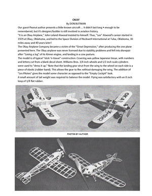 full size printed plans peanut scale  "okay" model is of typical "stick-'n-tissue" construction.
