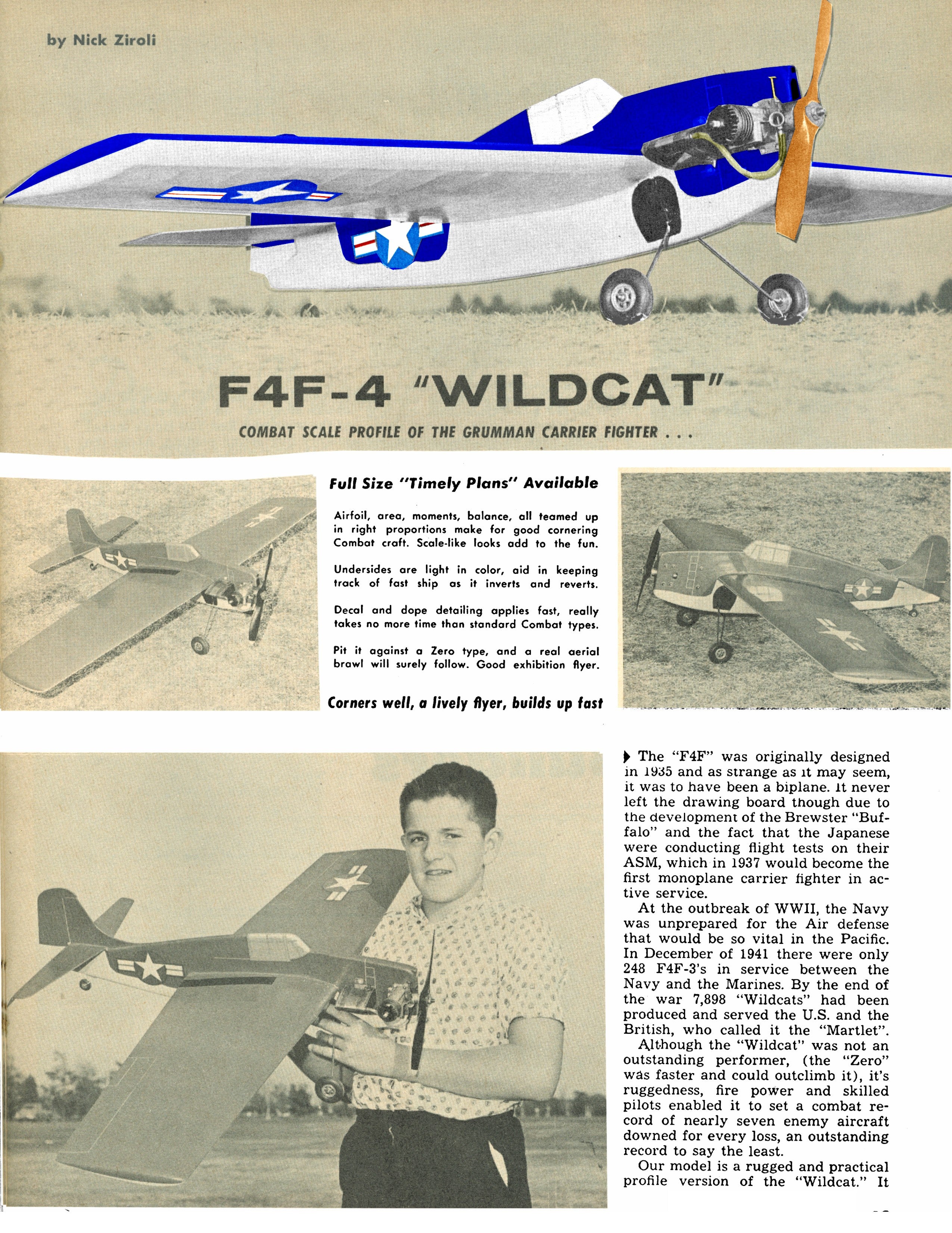 full size printed plan control line  f4f-4 "wildcat" stunt or combat  scale profile