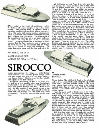 full size printed plan near-scale vintage cabin cruisers “sirocco” suitable fo radio control