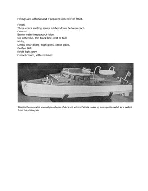 full size printed plan motor yacht l 21”  engine electric  suitable for r/c great beginners project