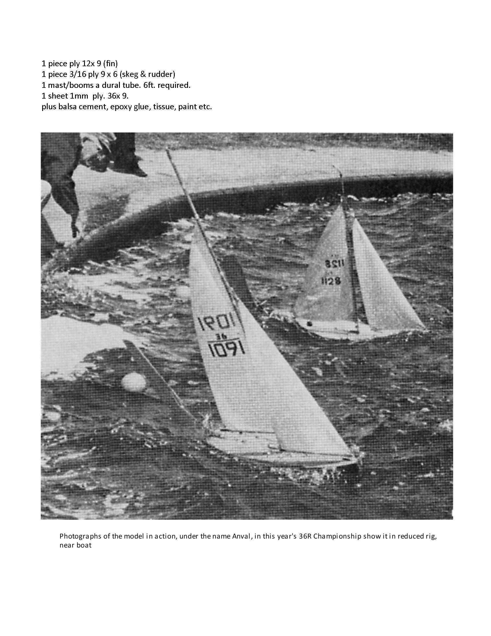 full size printed plans 36 r sailboat class  control vane or suitable for radio control