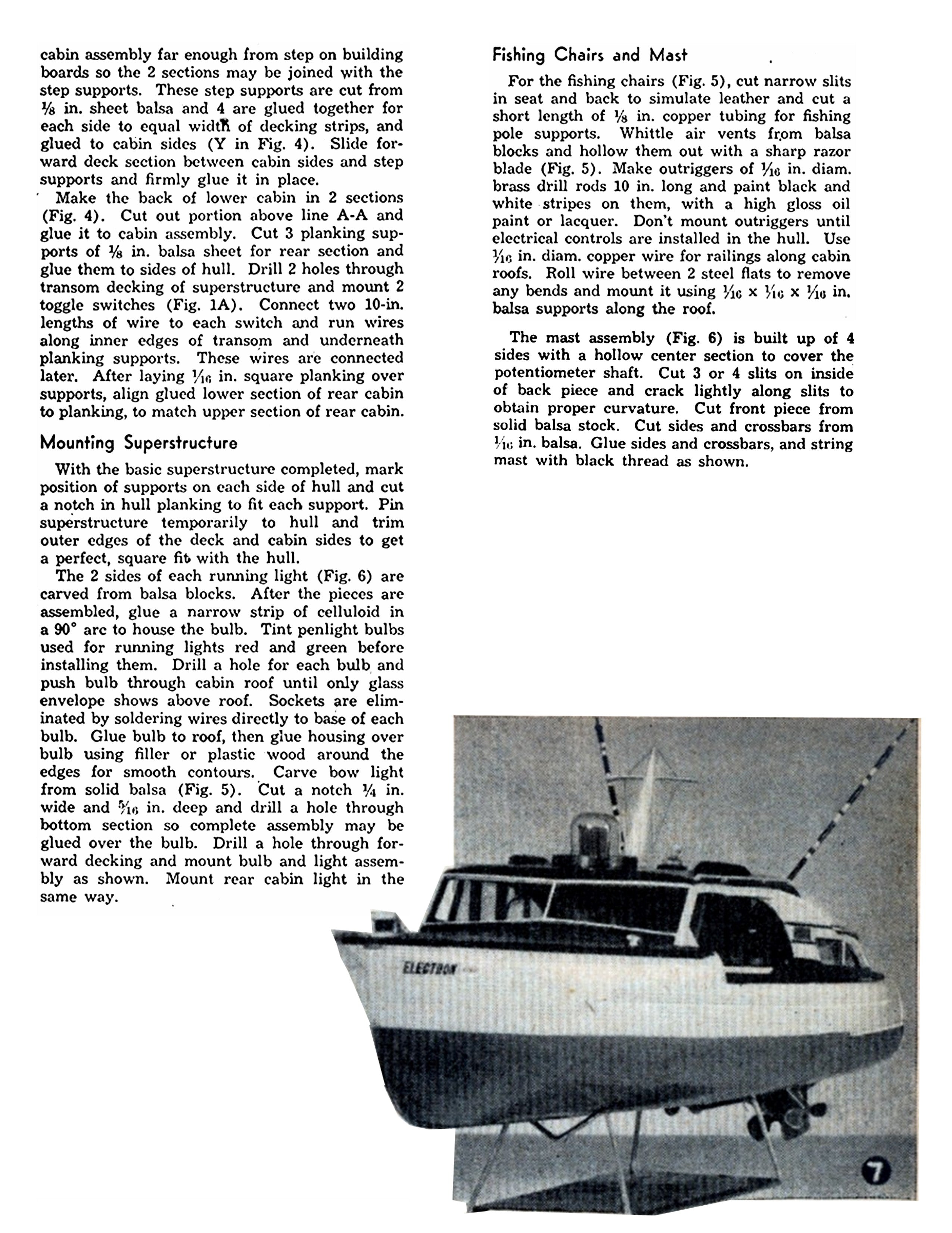 full size printed plans scale model of the owens, 42 ft. cabin cruiser suitable for radio control or light beam remote control