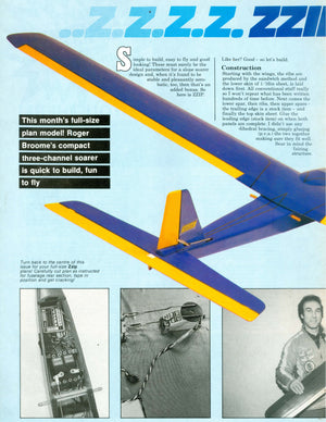 full size printed plan  slope soarer glider 57” w/s for radio control quick to build, fun to fly