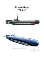 full size printed plans  midget german submarine scale 1/12  l 35" suitable for radio control