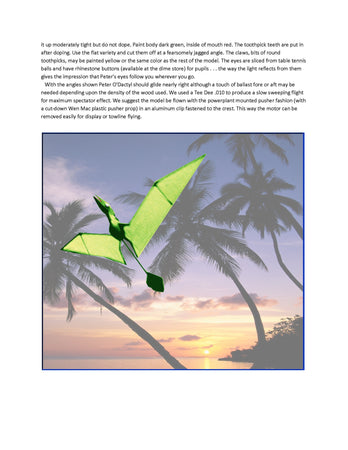 full size printed plan peter o'dactyl free-flight reptile .010 or towline glider