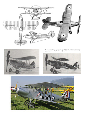 full size printed plans peanut scale hawker fury ii & high speed fury ii not for begginnerss