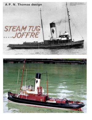 full size printed plan build a 1:48 scale radio control tyne tug boat  "joffre"