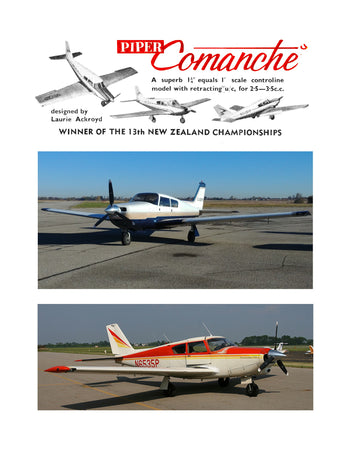 full size printed plans scale 1 1/4" = 1ft control line piper comanche throttle, flap and retracting landing gear