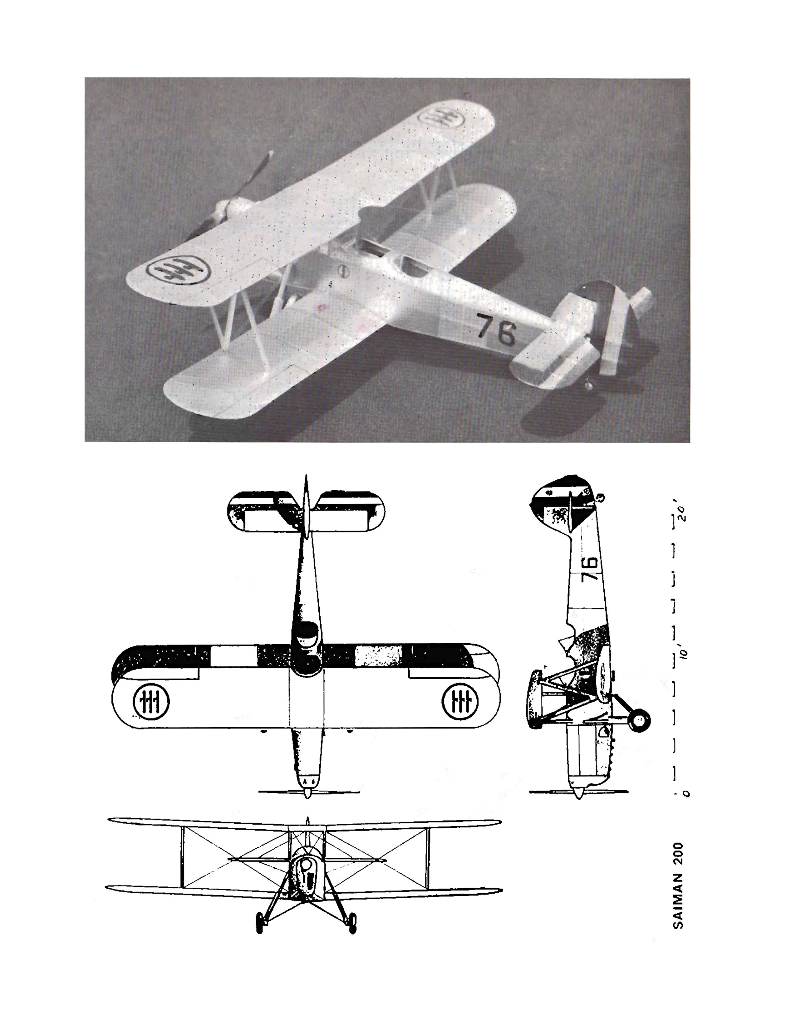 full size printed plans peanut scale saiman 200 one of the prettiest biplane trainers of the world war ii era.