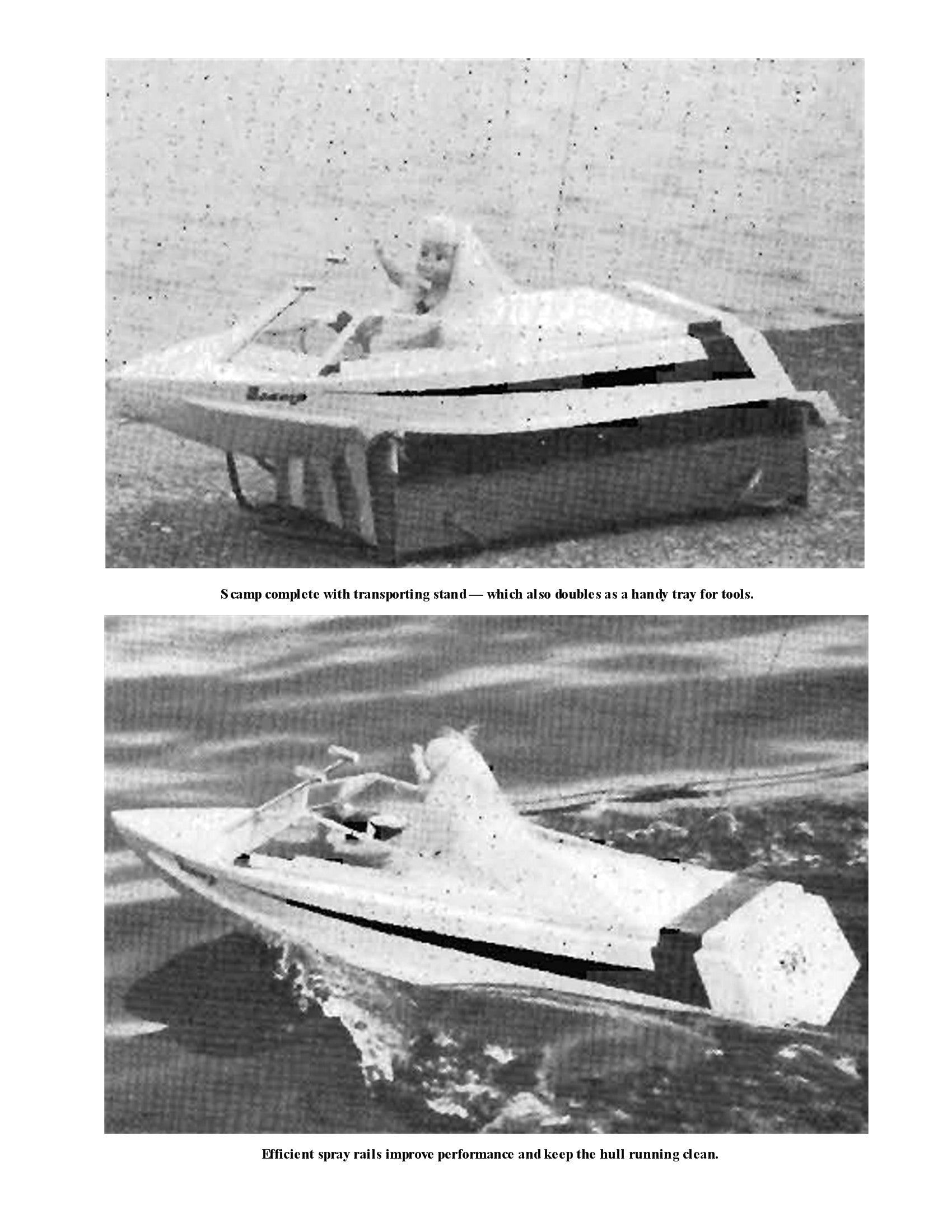 full size printed plan simple-to-build scamp free running or r/c boat sport or competition