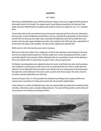 full size printed plan semi-scale 1:9 riva ariston type launch suitable for radio control