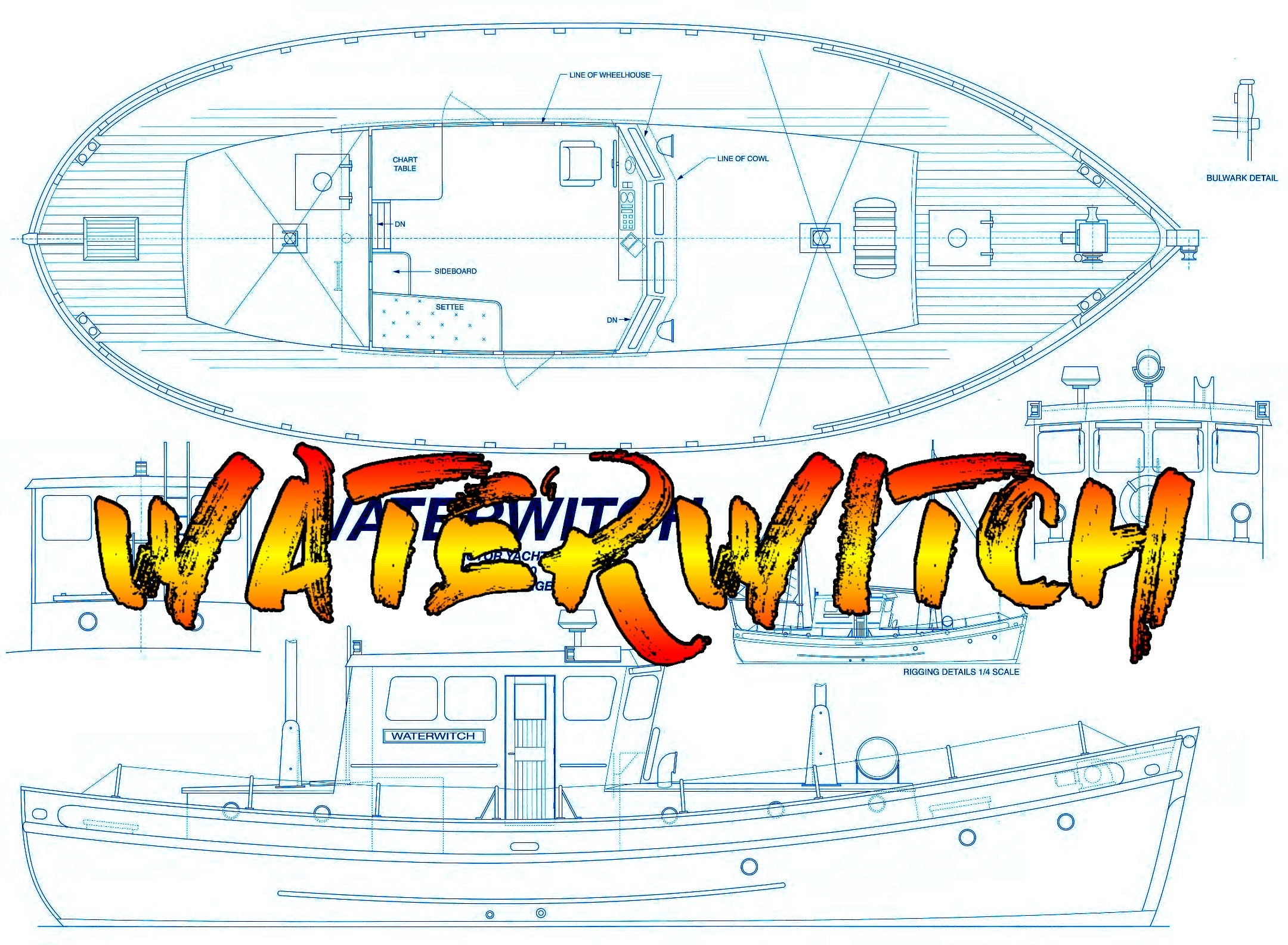 full size printed plan scale 1:20 motor yacht  waterwitch         suitable for radio control