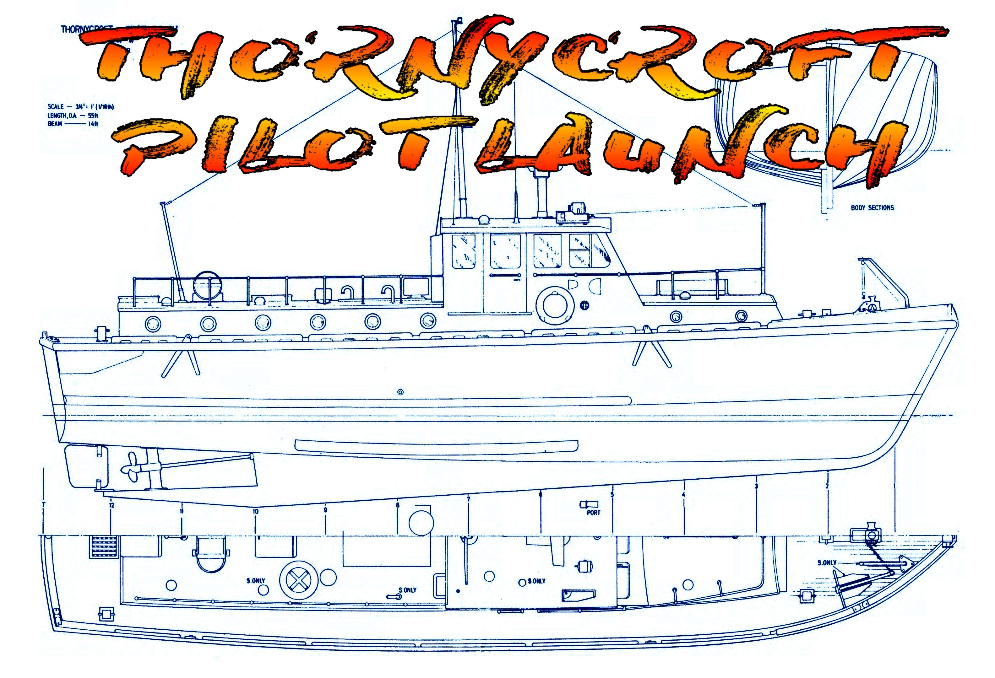 full size printed plan scale 1:16 thornycroft pilot launch suitable for radio control