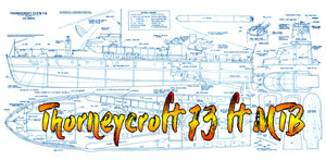 full size printed plan scale 1:24 thorneycroft 73 ft mtb power electric or gas  suitable for radio control