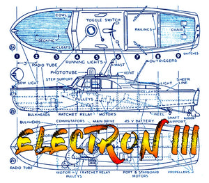 full size printed plans scale model of the owens, 42 ft. cabin cruiser suitable for radio control or light beam remote control