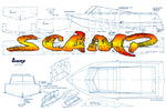 full size printed plan simple-to-build scamp free running or r/c boat sport or competition