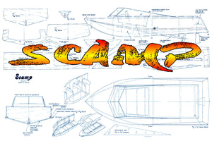full size printed plan simple-to-build scamp free running or r/c boat sport or competition