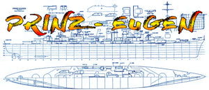 full size printed plan scale 1:192 length 44" " prinz eugen" german  heavy cruisersuitable for radio control