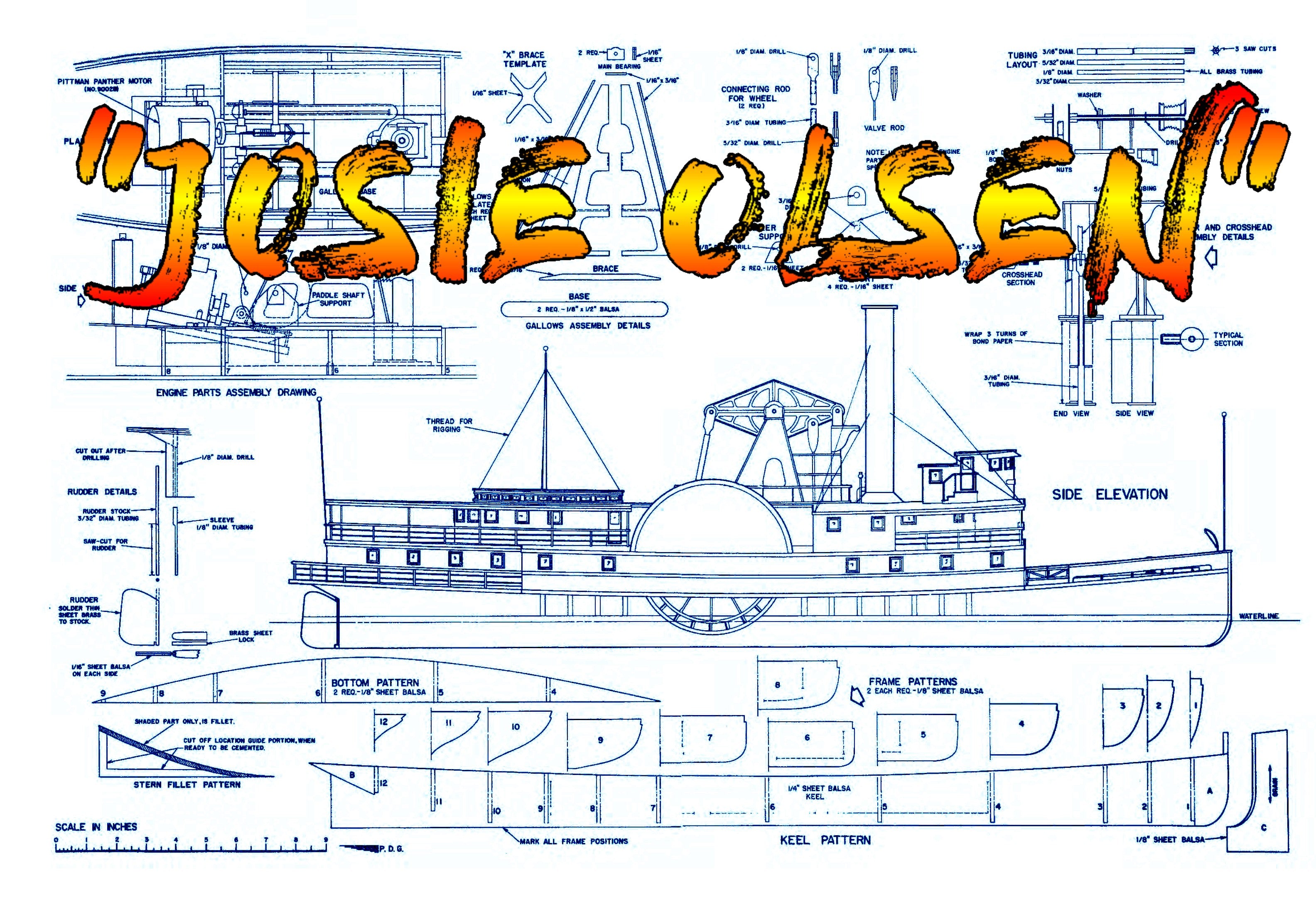 side paddle river boat josie olsen 311/2" full size printed plans for radio control