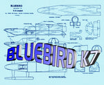 build semi-scale 1:24 bluebird k7 water speed boat full size printed plan & article