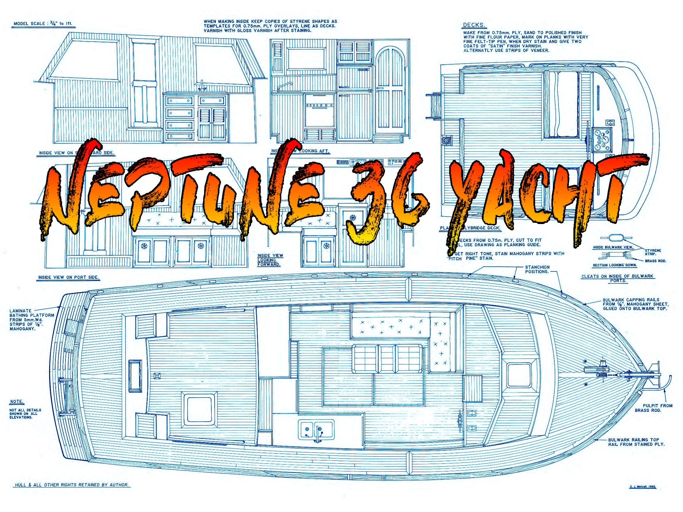 fullhttps://vintage-model-plans.myshopify.com/admin/products/new size printed plan scale 1:16 modern luxury trawler yacht  neptune 36 suitable for radio control