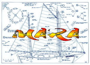 full size printed plan semi scale r/c sailboat cruising ketch mara suitable for radio control
