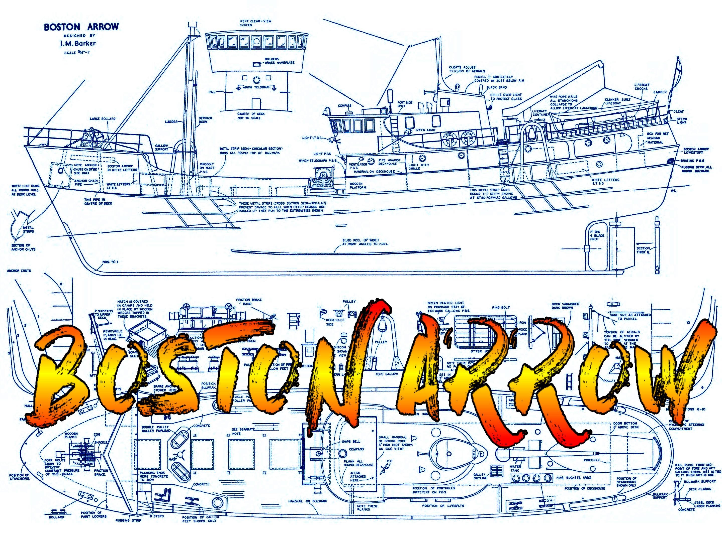 build a 5/16"=1ft scale trawler 36" for r/c boston arrow full size printed plan & article