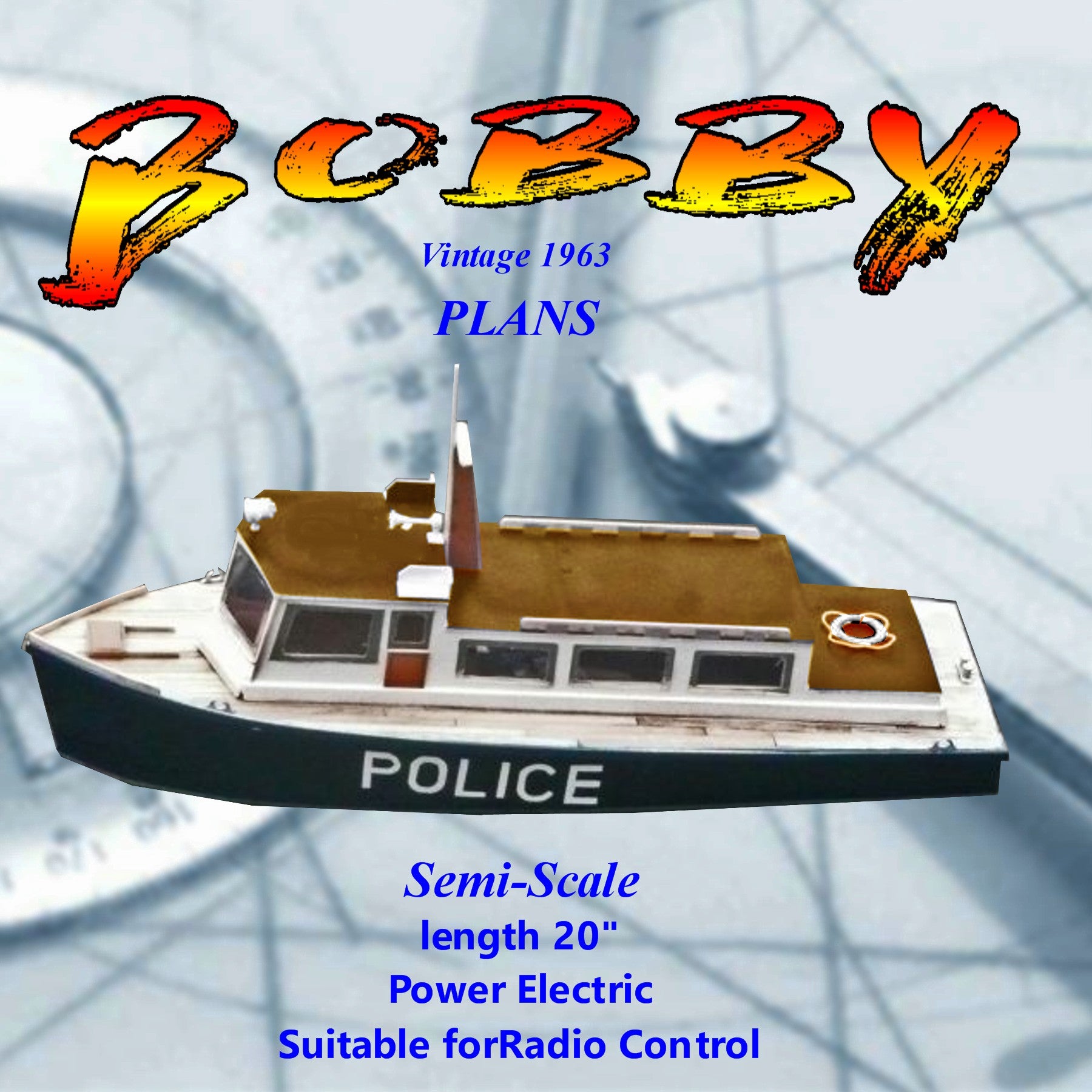 full size printed plans easy - to - build  20" model semi-scale police boat suitable for radio control