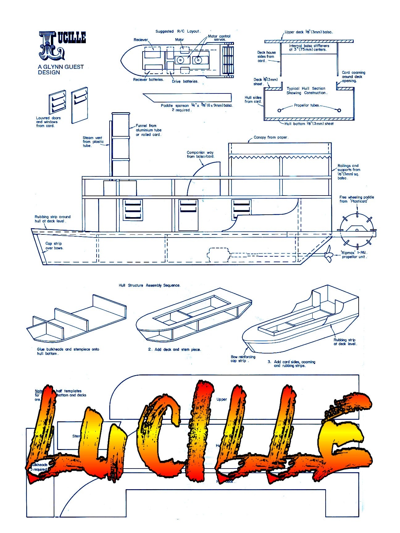 full size printed plan project for beginners freelance paddleboat lucille suitable for radio control