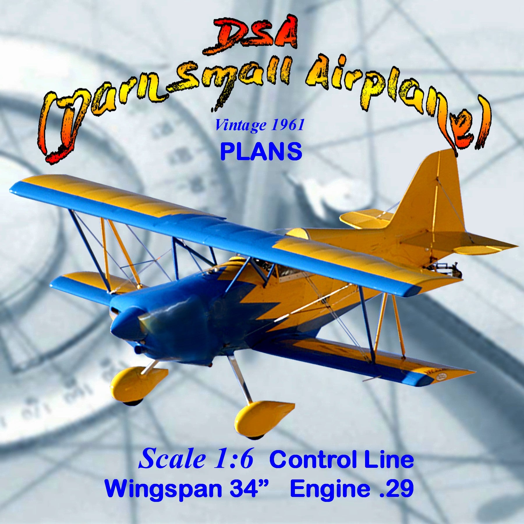 full size printed plans  scale 1:6  control line dsa (darn small airplane) dsa will stunt as good as many models