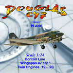 full size printed plans scale 1:24  control line douglas c-47 wingspan 47 ½”