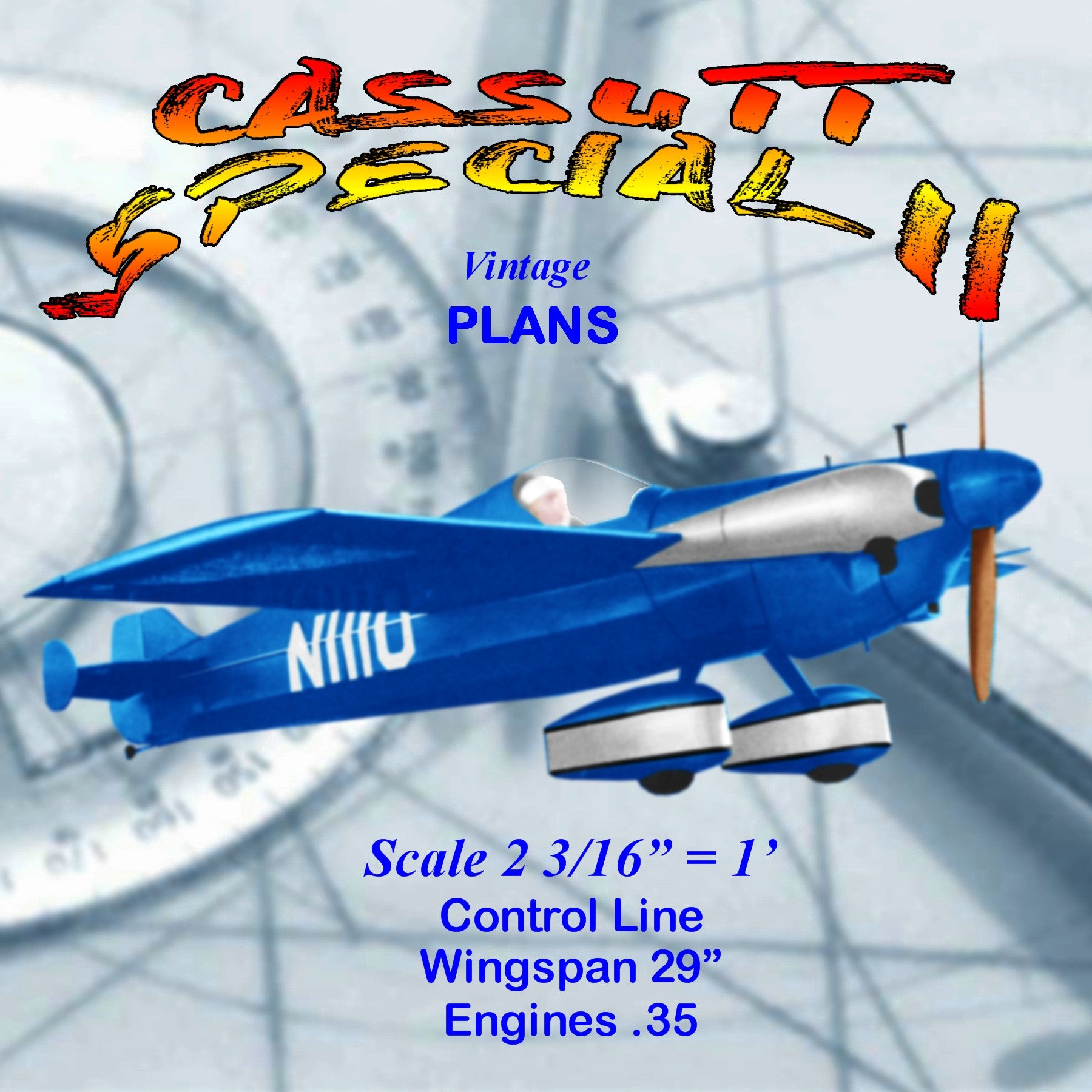 full size printed plans scale 2 3/16” = 1’  control line cassutt special ii