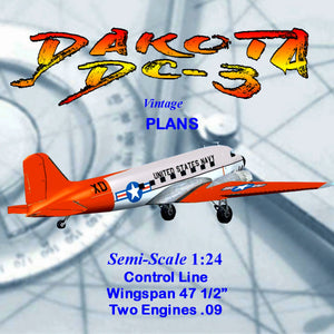 full size printed plans scale 1:24  true-scale control-line model of the famous dc 3 dakota