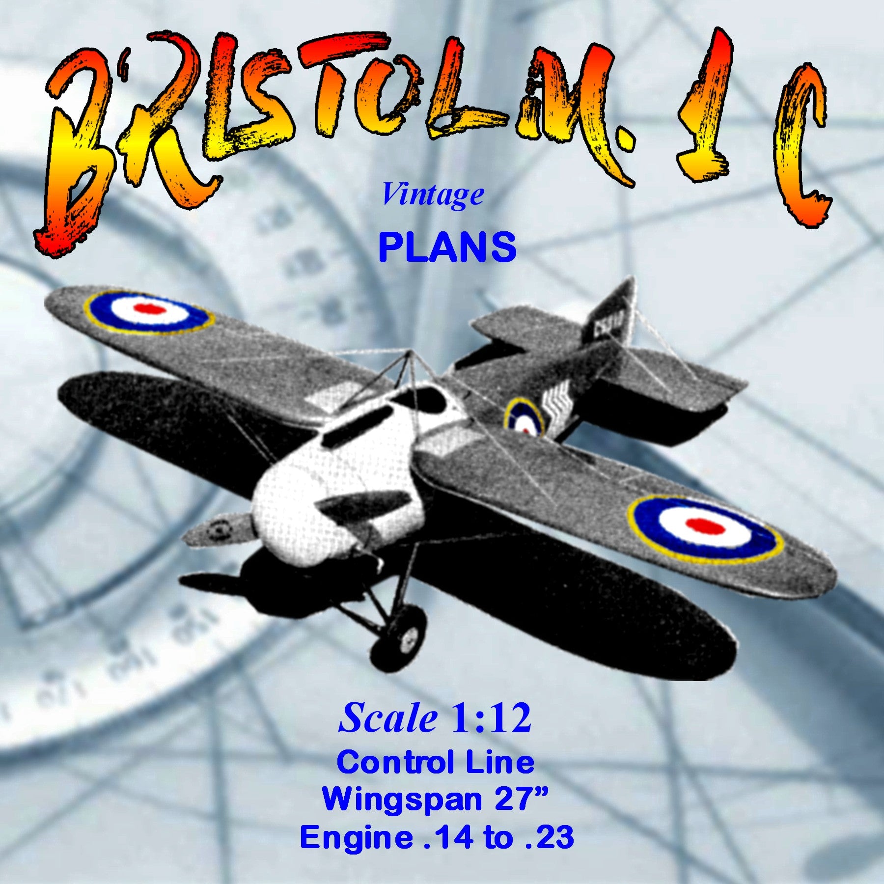 full size printed plans scale 1:12  control line world war one  bristol m. i c