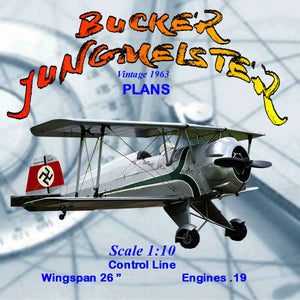 full size printed plans scale 1:10  control line cliye hall's bucker jungmeister