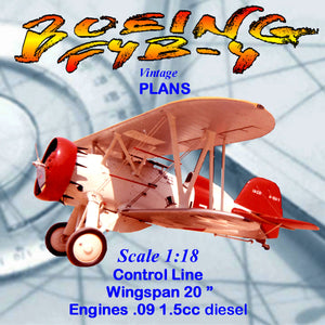 full size printed plans control line  scale 1:18 boeing f4b-4 20" span biplane