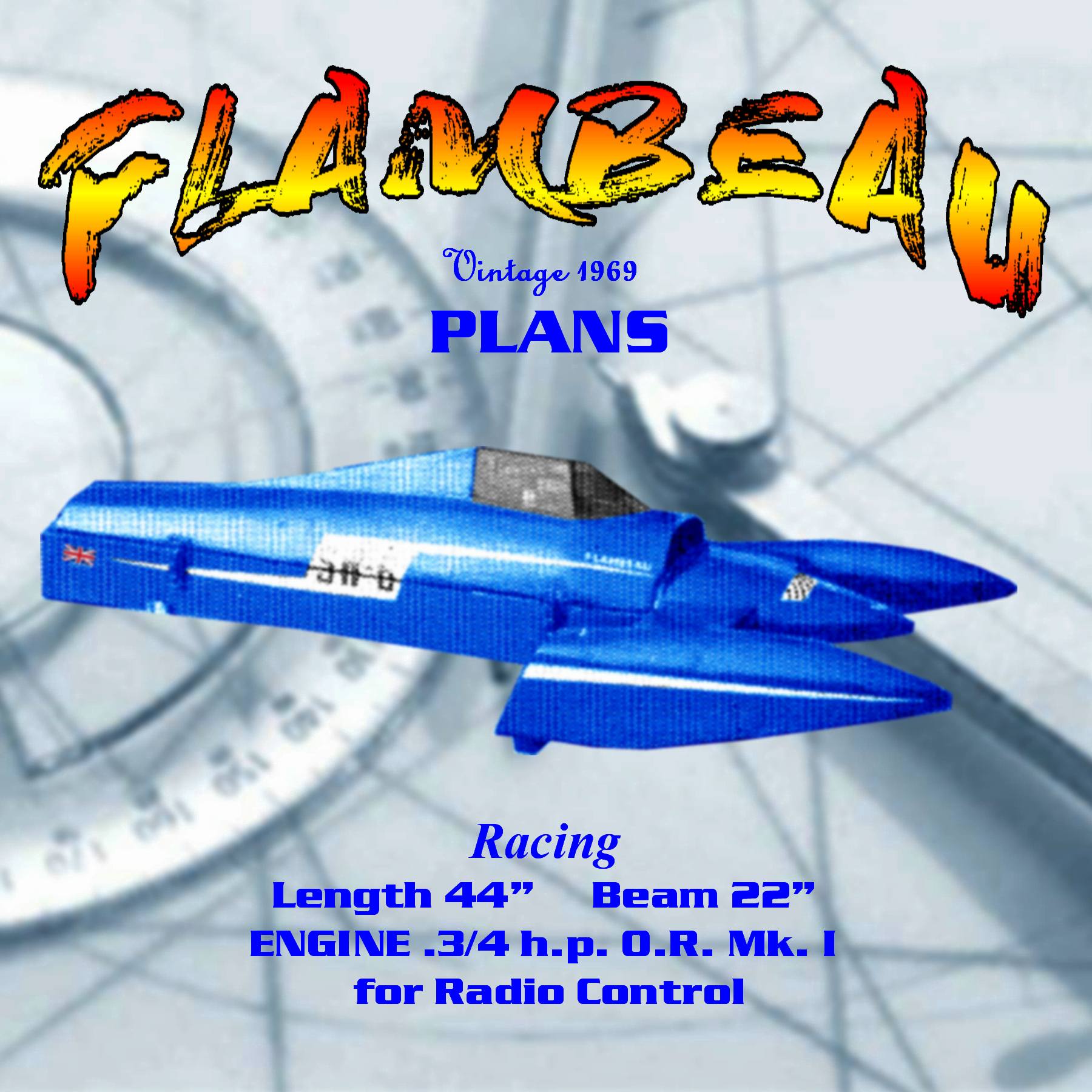 full size printed plan  44" hydroplane flambeau suitable for radio control