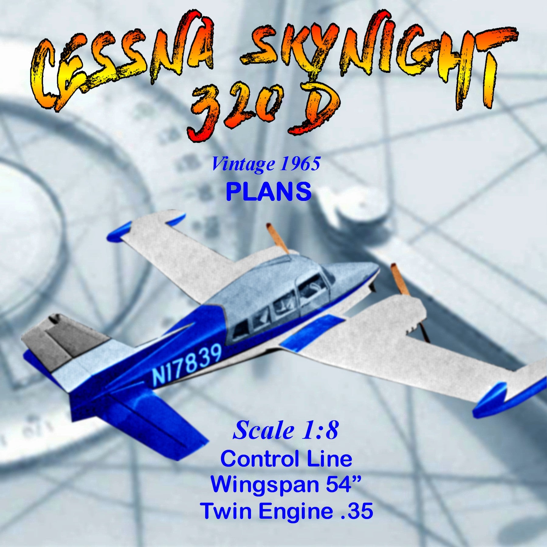 full size printed plans scale 1 1/2"= 1ft control line cessna 320 d  skynight one of the best