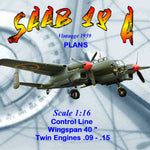 full size printed plans scale 1:16 control line saab-i8a twin engine medium bomber