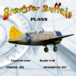 full size printed plans scale 1:12control line  carrier event brewster buffalo