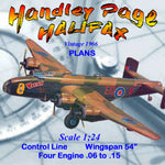 full size printed plans scale 1:24  control line handley page halifax no difficulty in building the model.