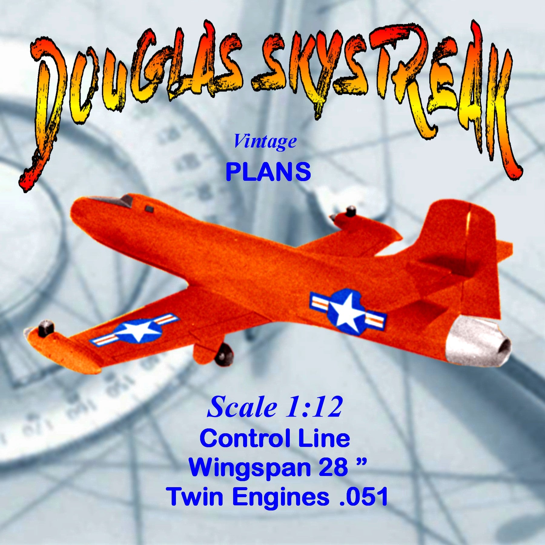 full size printed plans scale 1:12 control line douglas skystreak construction is conventional