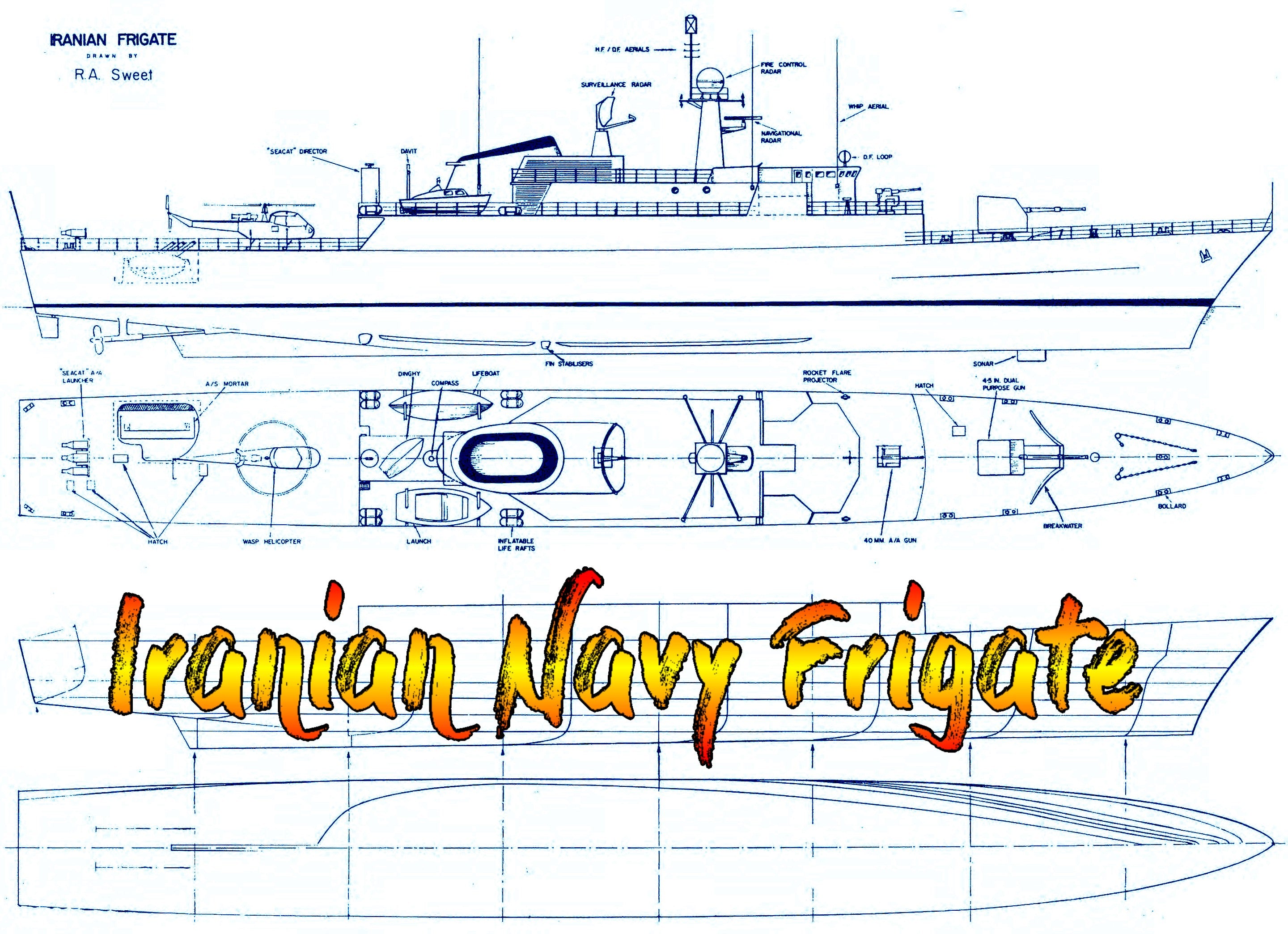 full size printed plan scale 1:96 imperial iranian navy frigate suitable for radio control