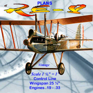 full size printed plans scale 1:12 control line world war i the british re-8 sport or stunt