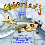 full size printed plans scale 1:16  control line carrier gannet a.e.w.3 1962 nationals winning c/l scale model.