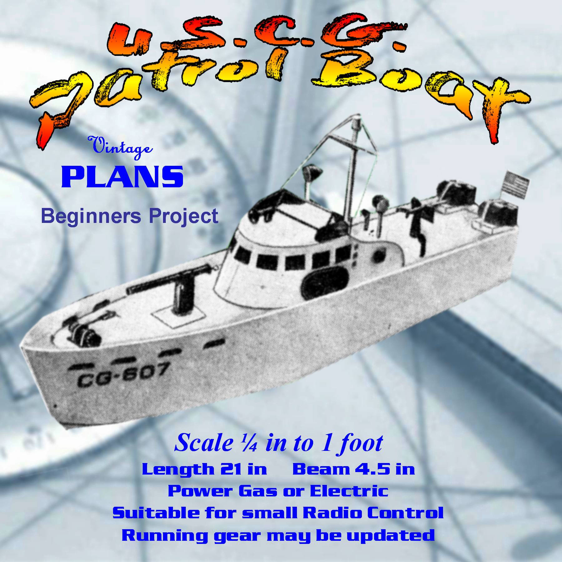 full size printed plan scale 1:48 83‑foot u.s.c.g. patrol boat project for beginners