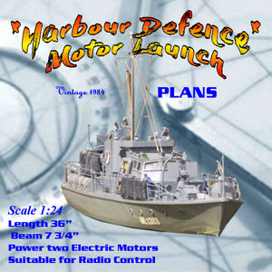 full size printed plans harbour defence motor launch scale 1:24  l 36" suitable for radio control